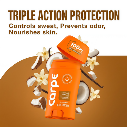 Carpe 100-Hour Antiperspirant Deodorant for Women - Coconut Vanilla Dermatologist Tested - 100 Hr Sweat & Odor Control - Free from Baking Soda & Parabens - Clinical Strength Deodorant